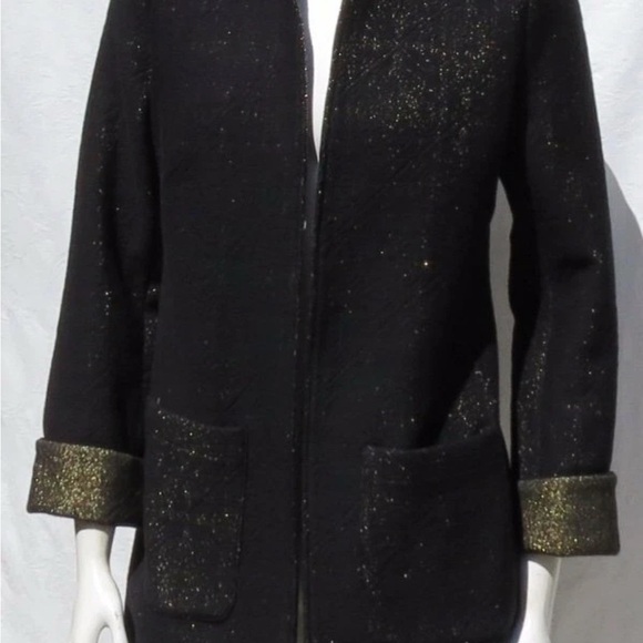 CHICO'S Black Gold Shimmer Jacket Soft Stretch Knit Long Sleeves Coat Size 1 - Picture 3 of 5
